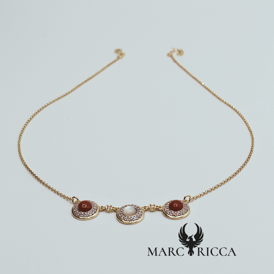 Collier Vermeil et ses 3 cercles Corail, Nacre et Zirconium