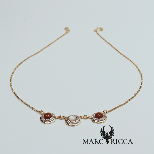 Collier Vermeil et ses 3 cercles Corail, Nacre et Zirconium