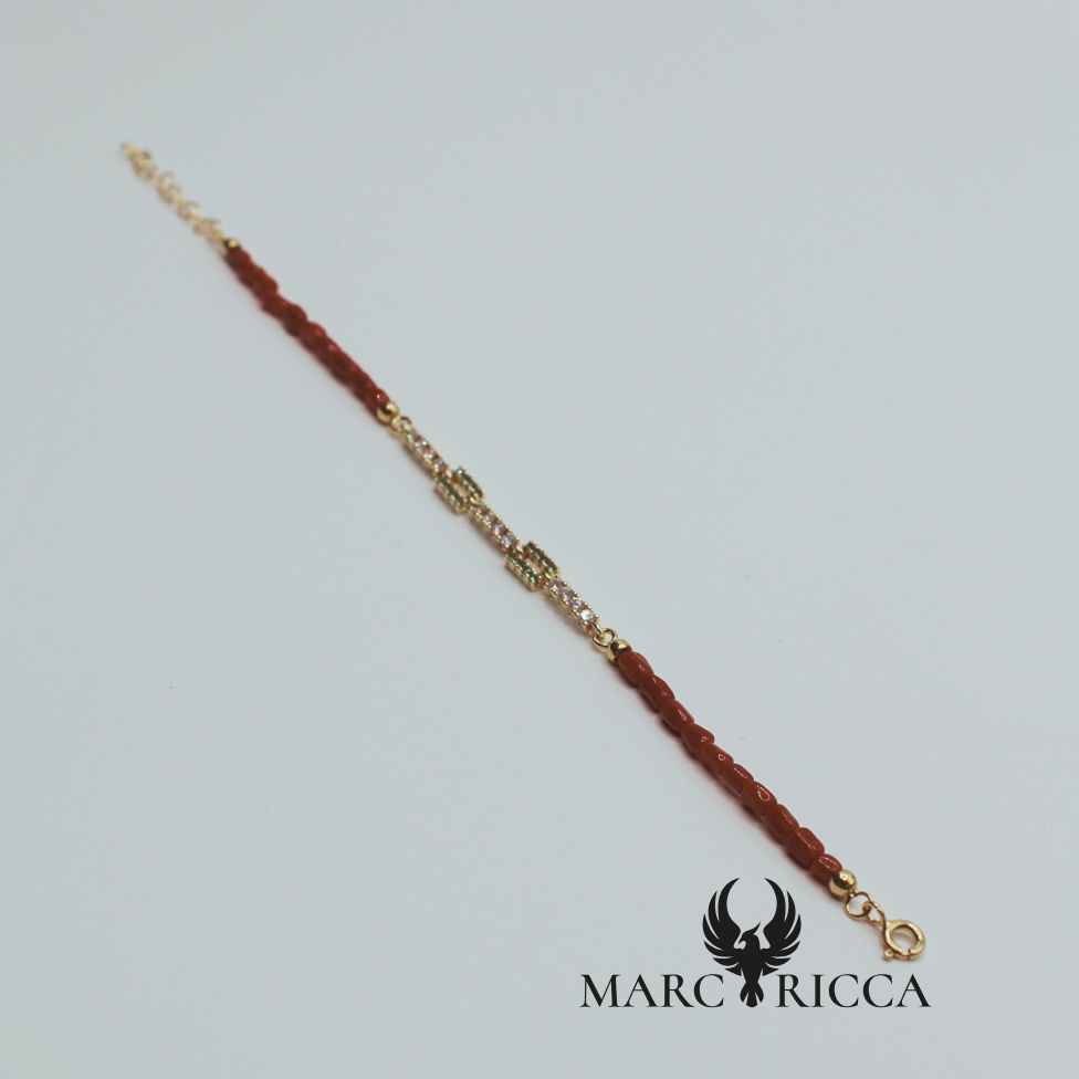 Bracelet Vermeil, Corail Cupolino et Zircinium vert