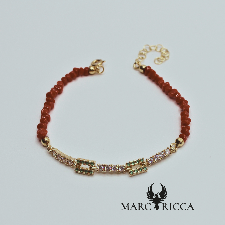 Bracelet Vermeil, Corail Cupolino et Zircinium vert