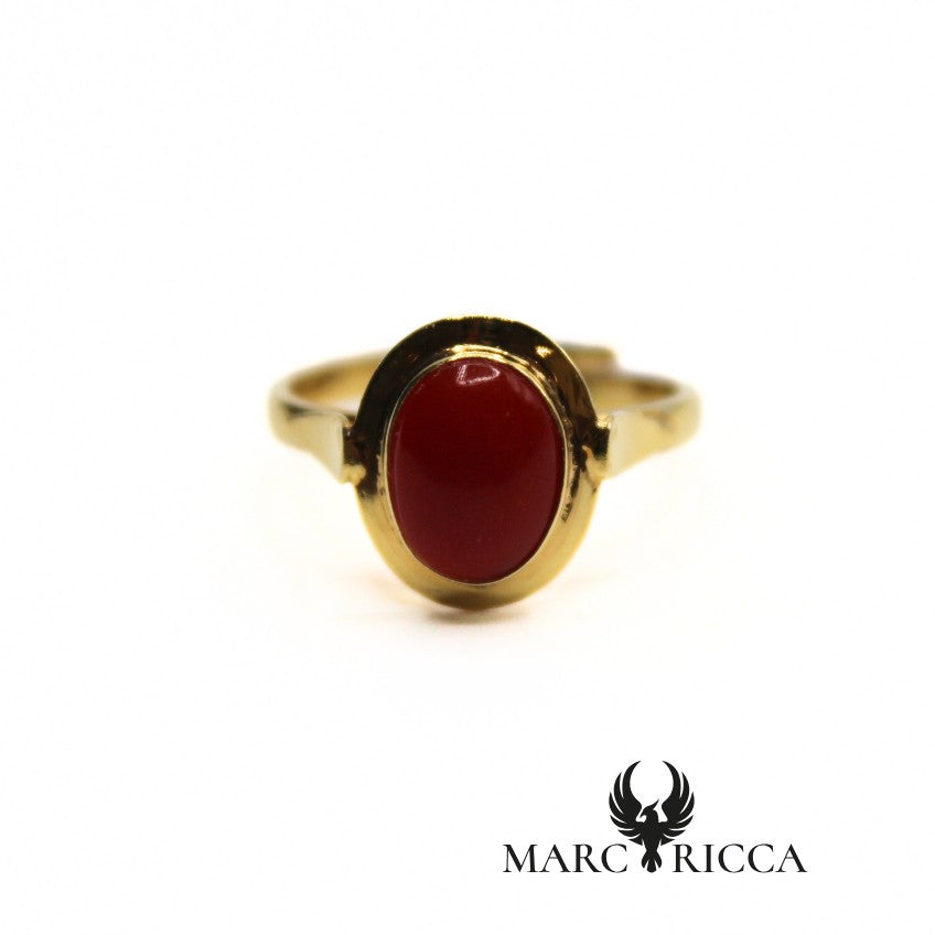 Bague réglable Corail en Cabochon vermeil