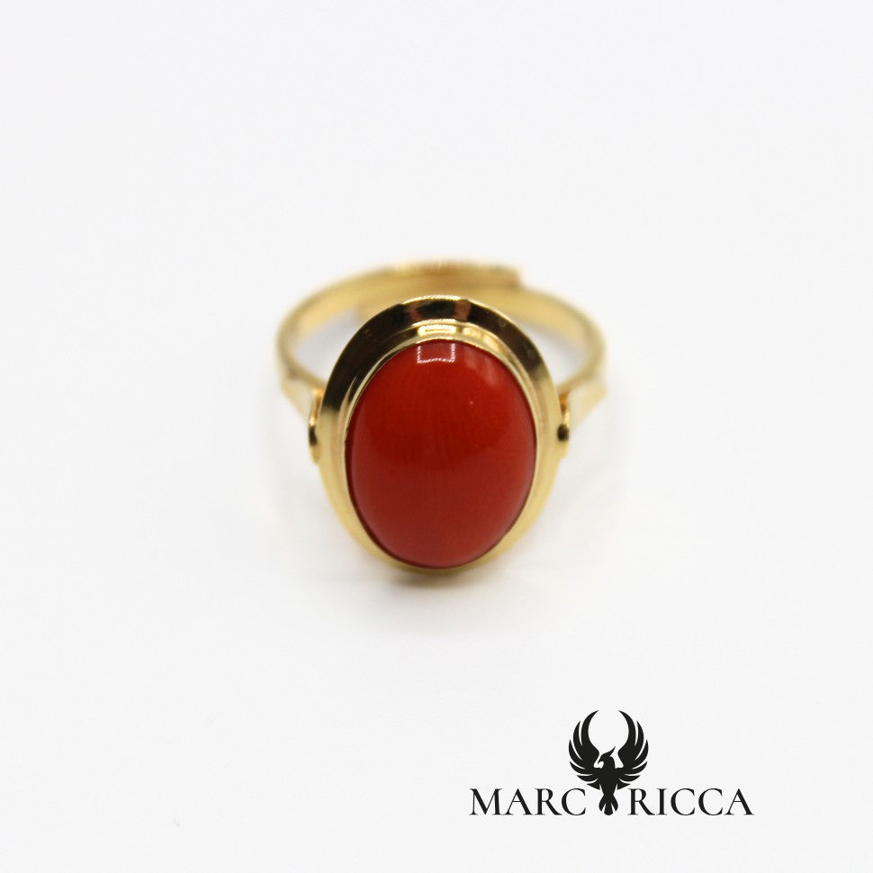 Bague réglable Corail en Cabochon vermeil