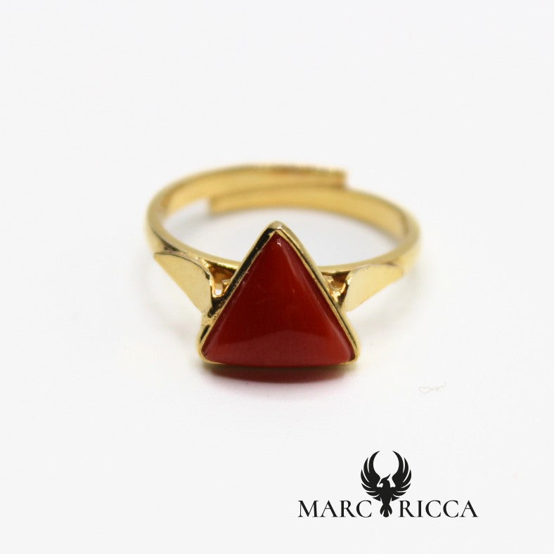 Bague réglable triangulaire Vermeil et Corail