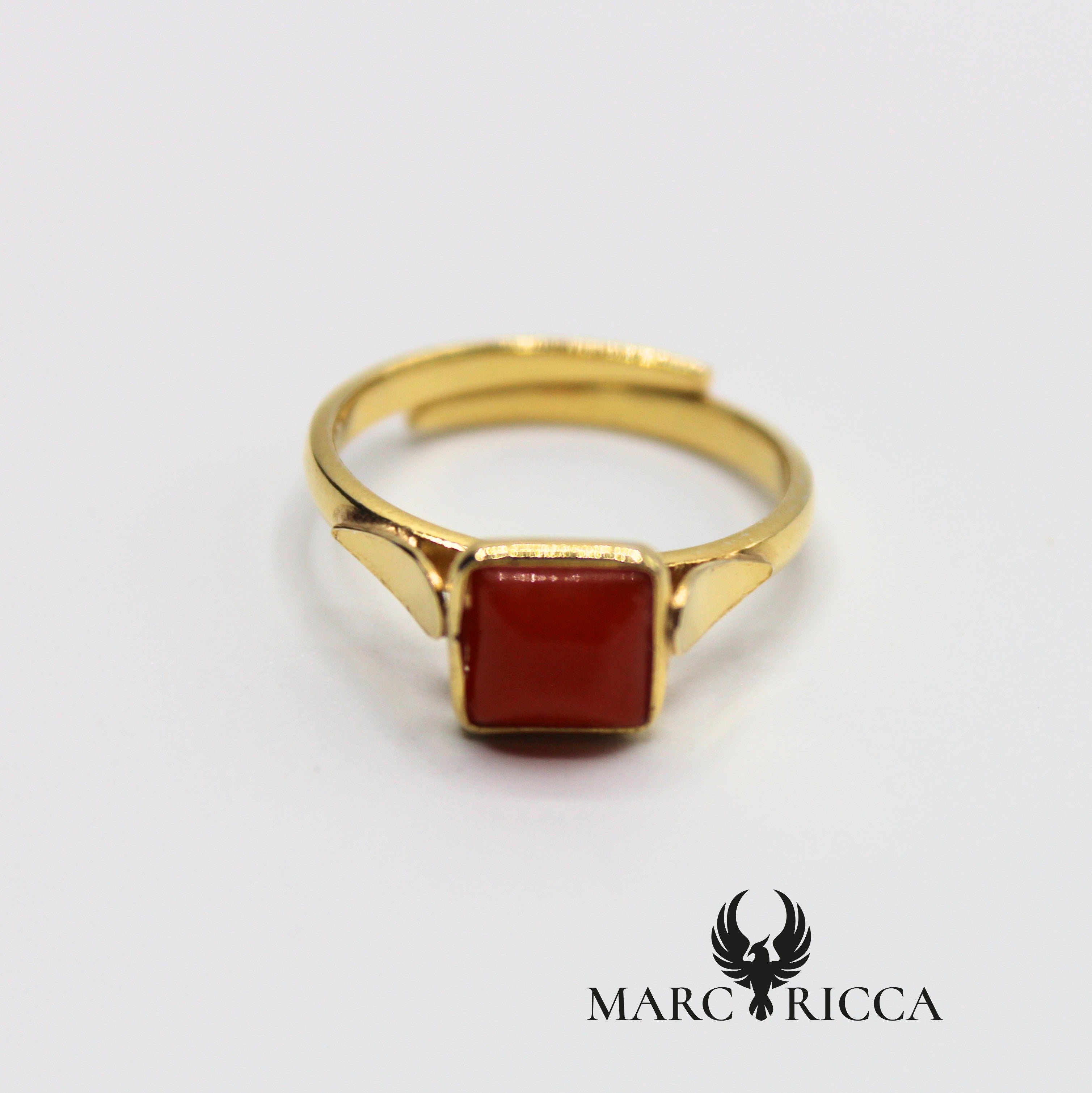 Bague réglable carrée Vermeil et Corail