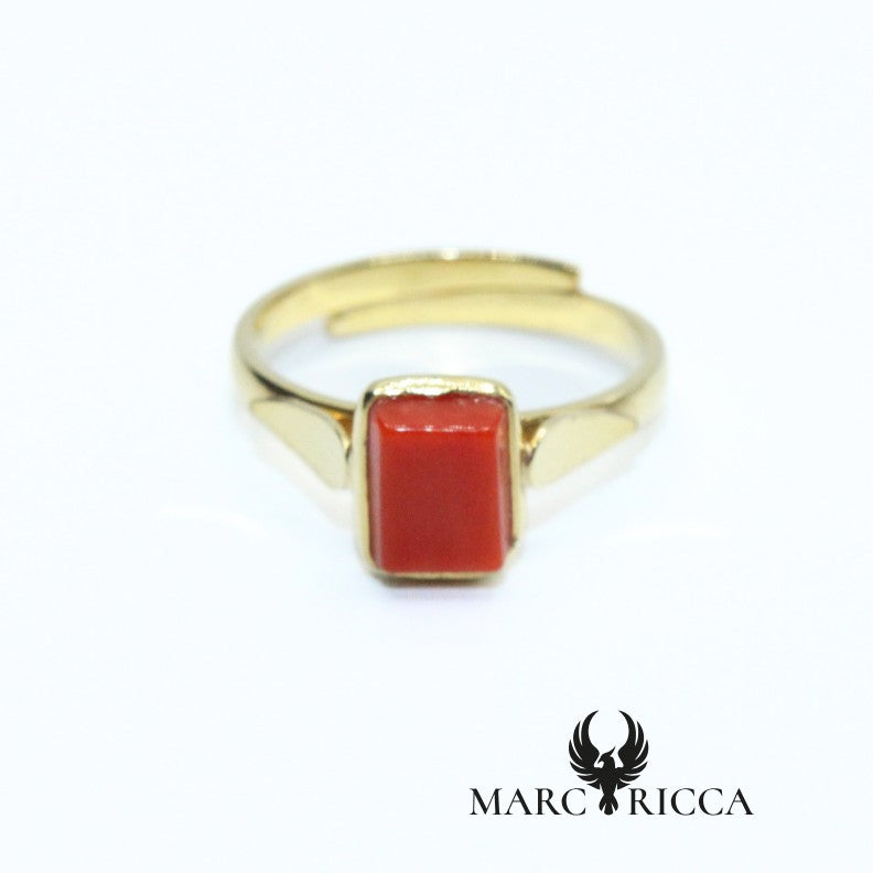 Bague réglable rectangulaire Vermeil et Corail