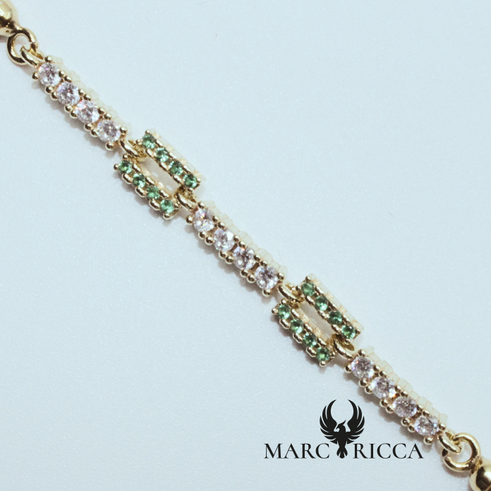 Bracelet Vermeil, Corail Cupolino et Zircinium vert