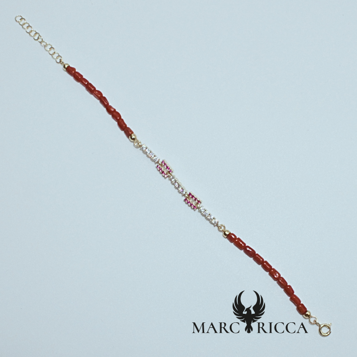 Bracelet Vermeil, Corail tube et Zircinium rose