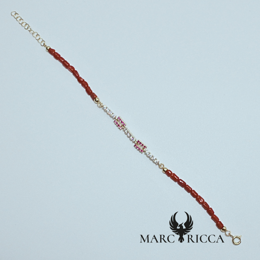 Bracelet Vermeil, Corail tube et Zircinium rose