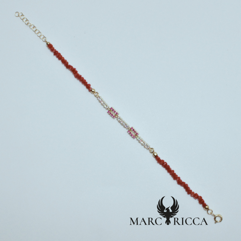 Bracelet Vermeil, Corail Cupolino et Zircinium rose