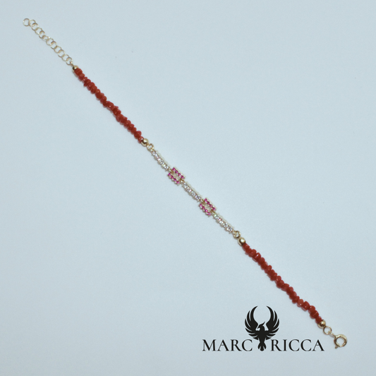 Bracelet Vermeil, Corail Cupolino et Zircinium rose