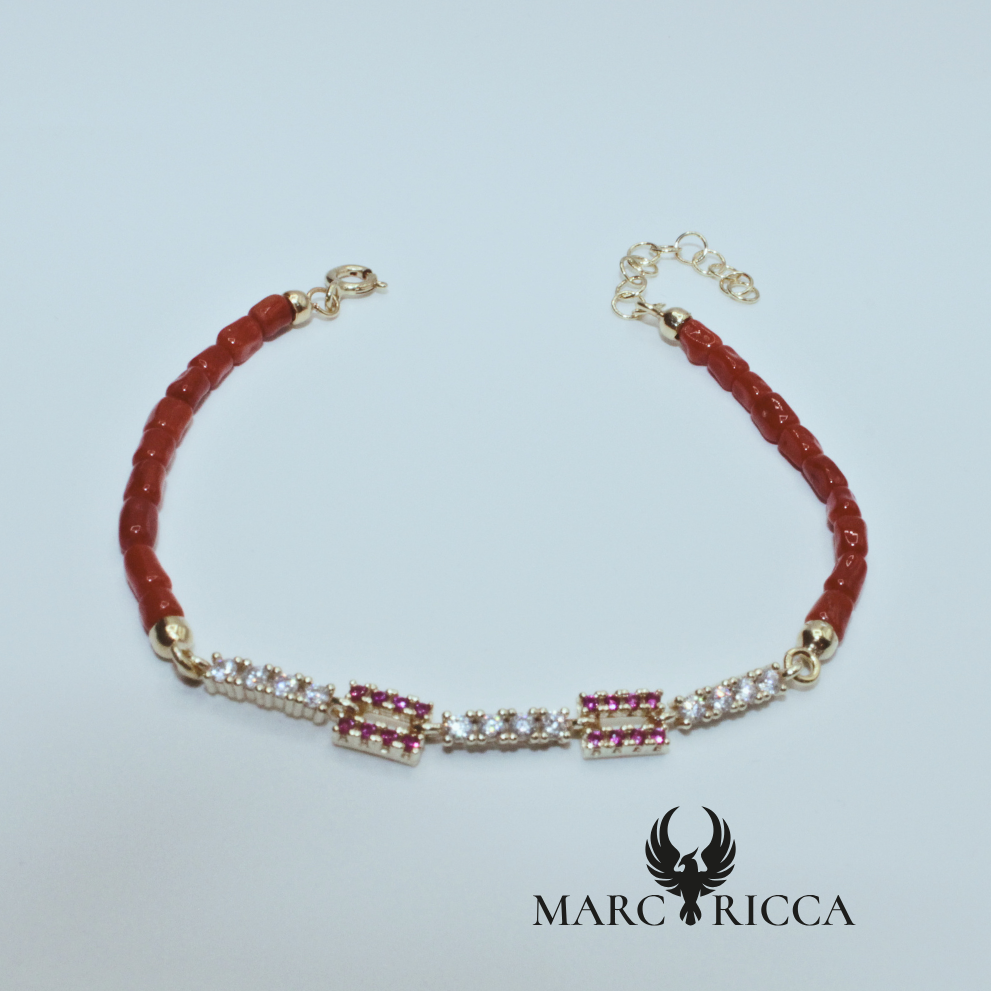 Bracelet Vermeil, Corail tube et Zircinium rose