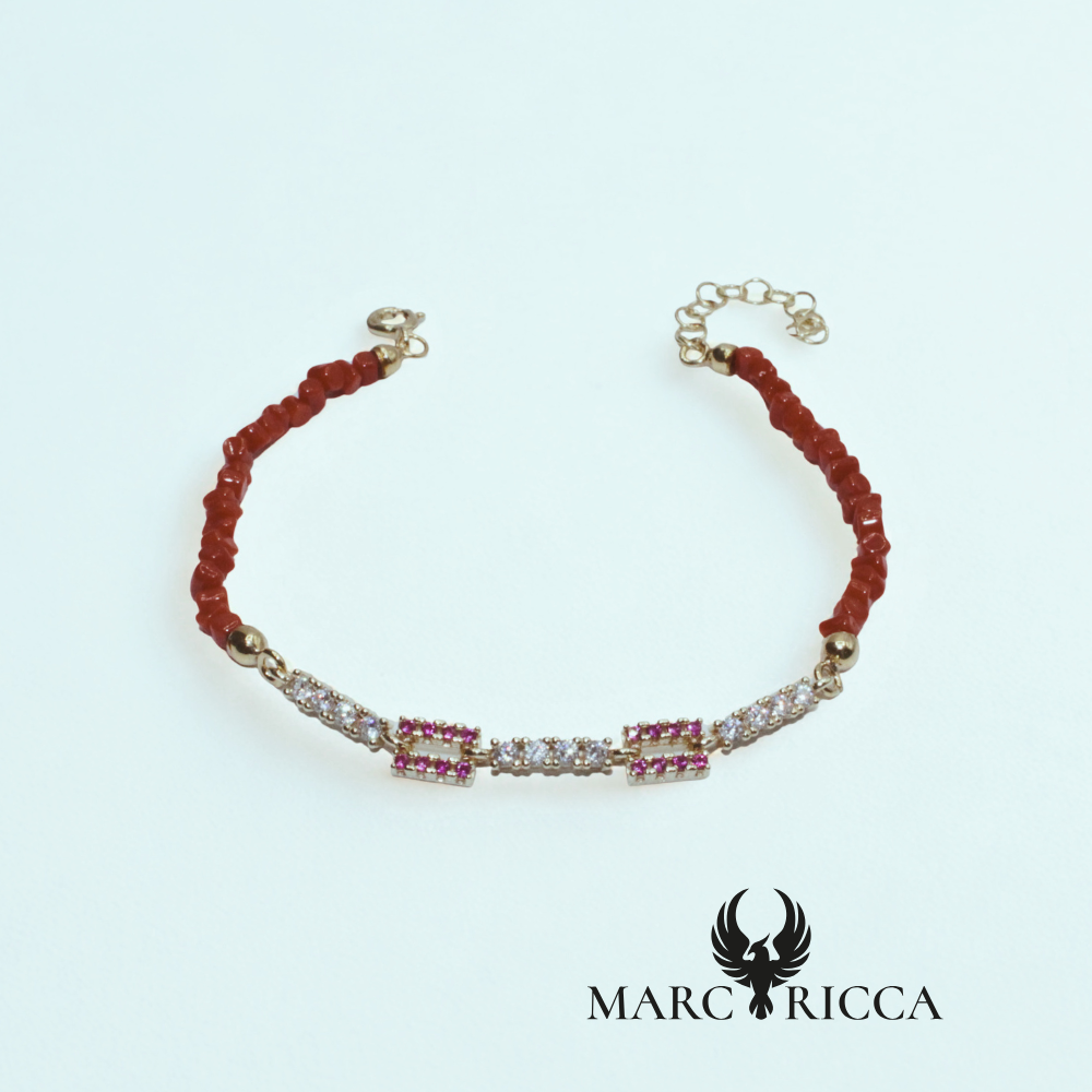 Bracelet Vermeil, Corail Cupolino et Zircinium rose