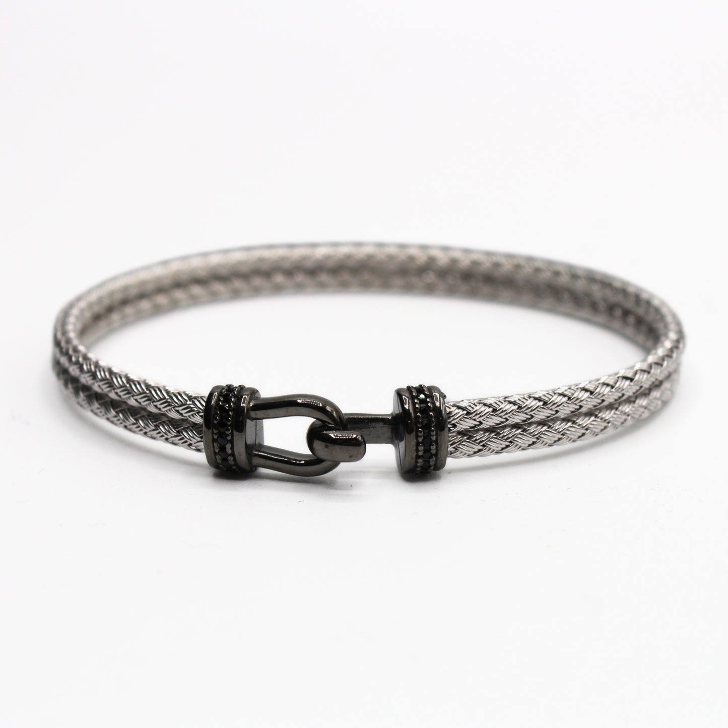 Bracelet double Argent tressé, motif crochet - Valenzi