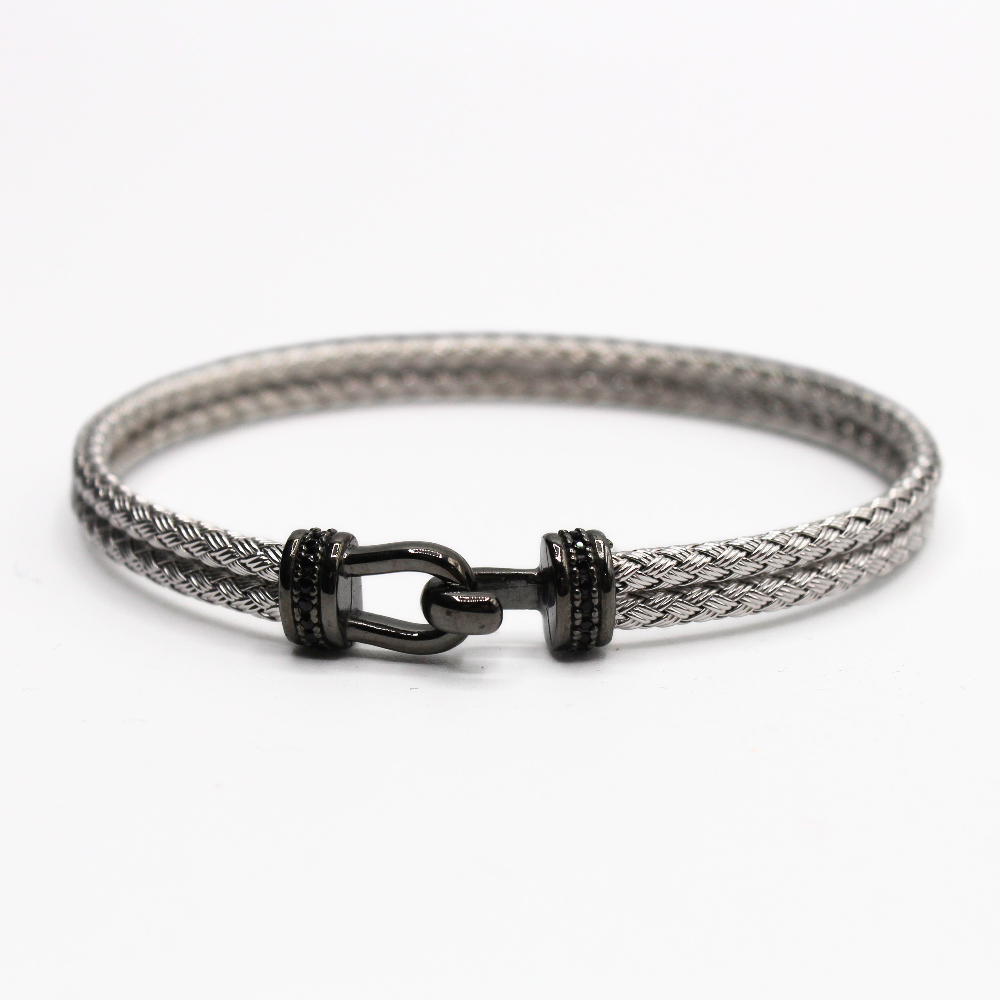 Bracelet double Argent tressé, motif crochet - Valenzi