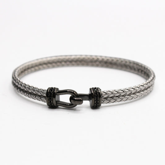 Bracelet double Argent tressé, motif crochet - Valenzi