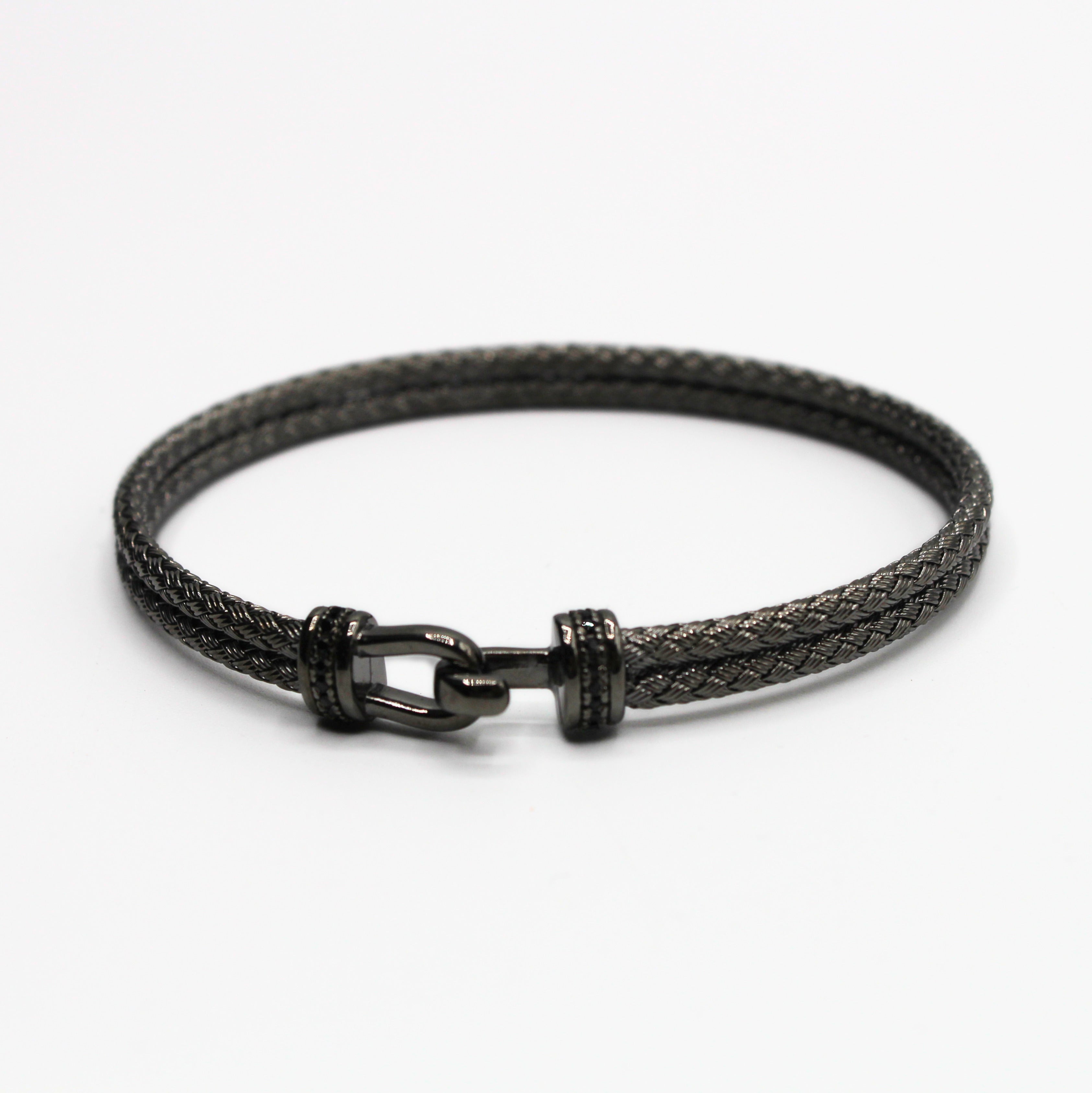 Bracelet double Argent tressé, motif crochet - Valenzi