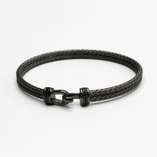 Bracelet double Argent tressé, motif crochet - Valenzi