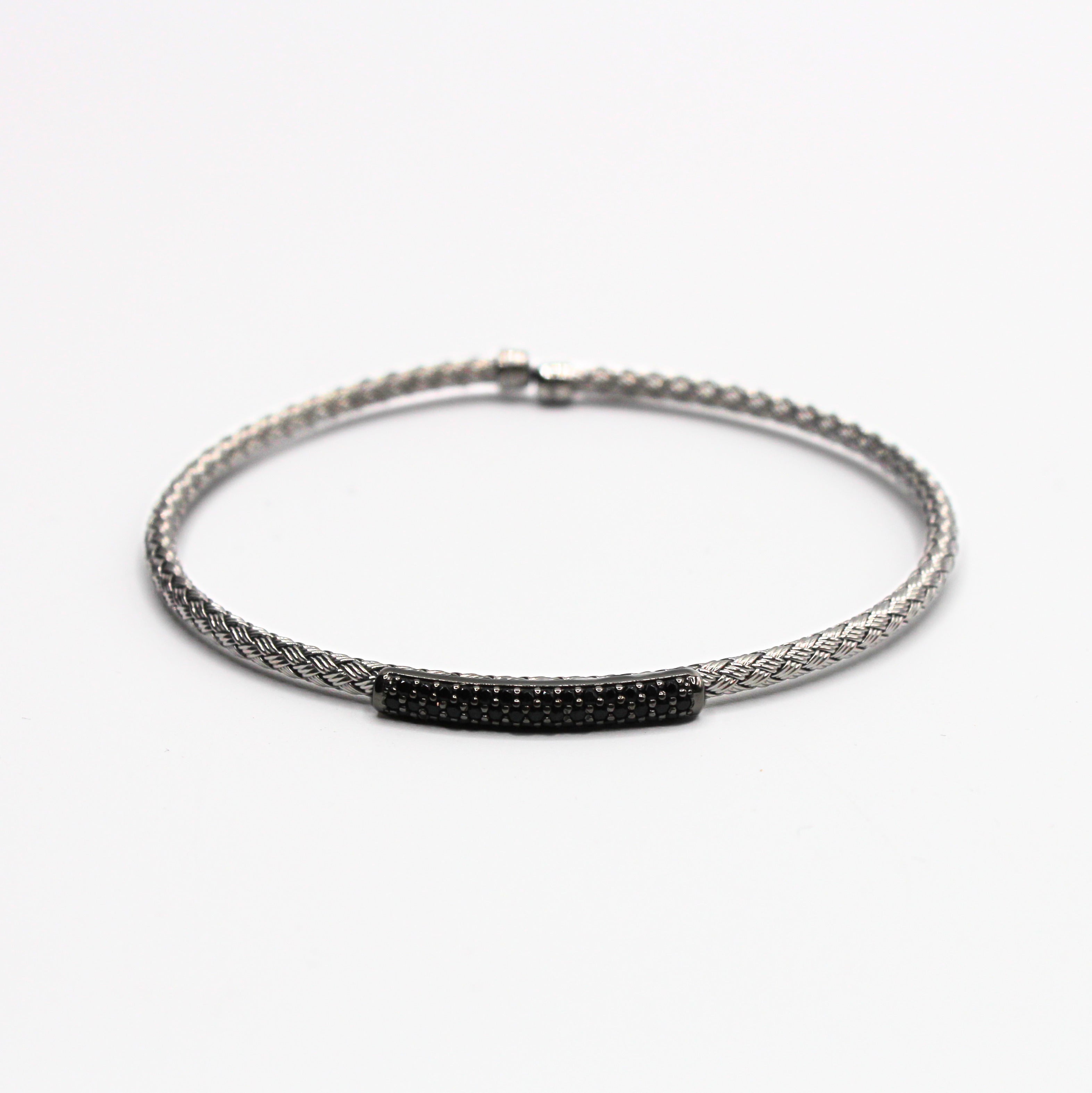 Bracelet Argent tressé, motif Barrette Oxyde de Zirconium - Valenzi