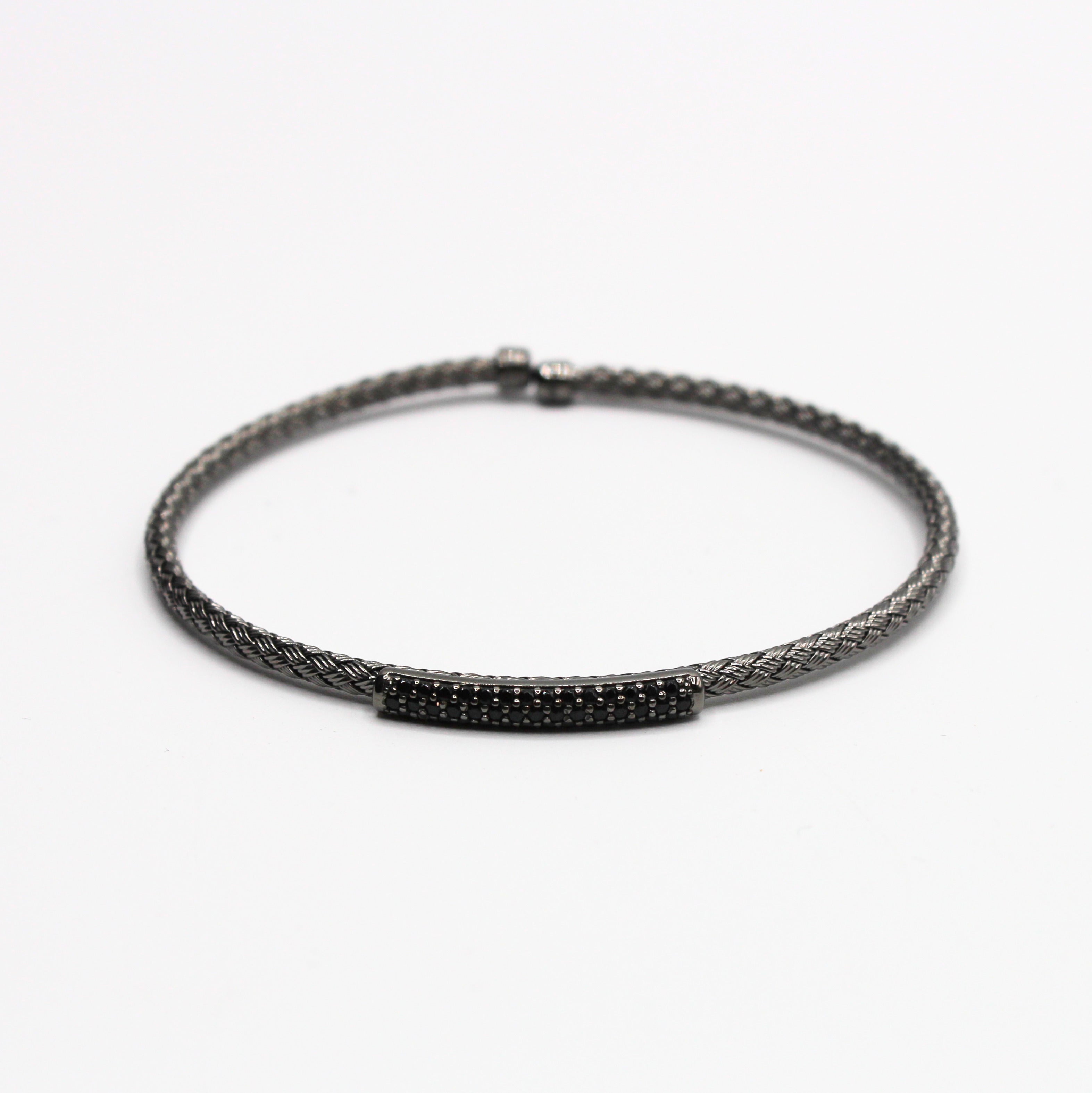 Bracelet Argent tressé, motif Barrette Oxyde de Zirconium - Valenzi