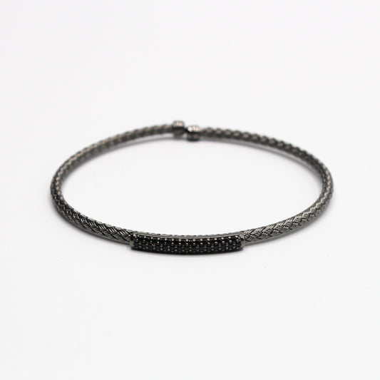 Bracelet Argent tressé, motif Barrette Oxyde de Zirconium - Valenzi
