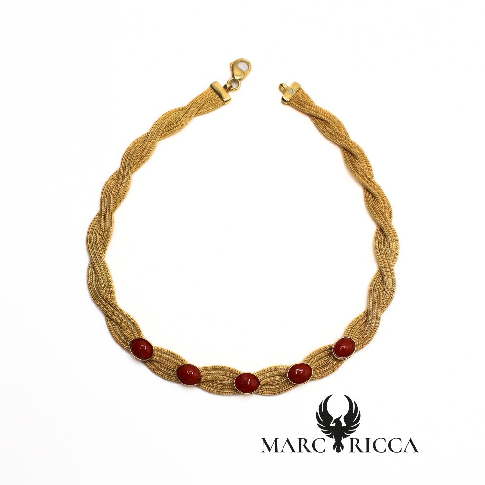 Collier tressé Vermeil et Corail en Cabochon