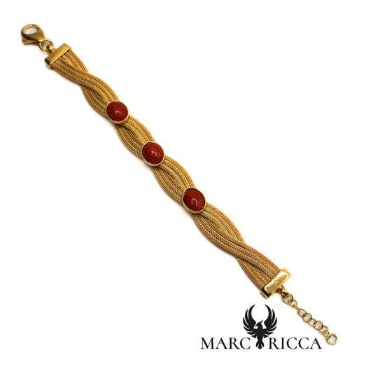 Bracelet tressé Vermeil et Corail en Cabochon
