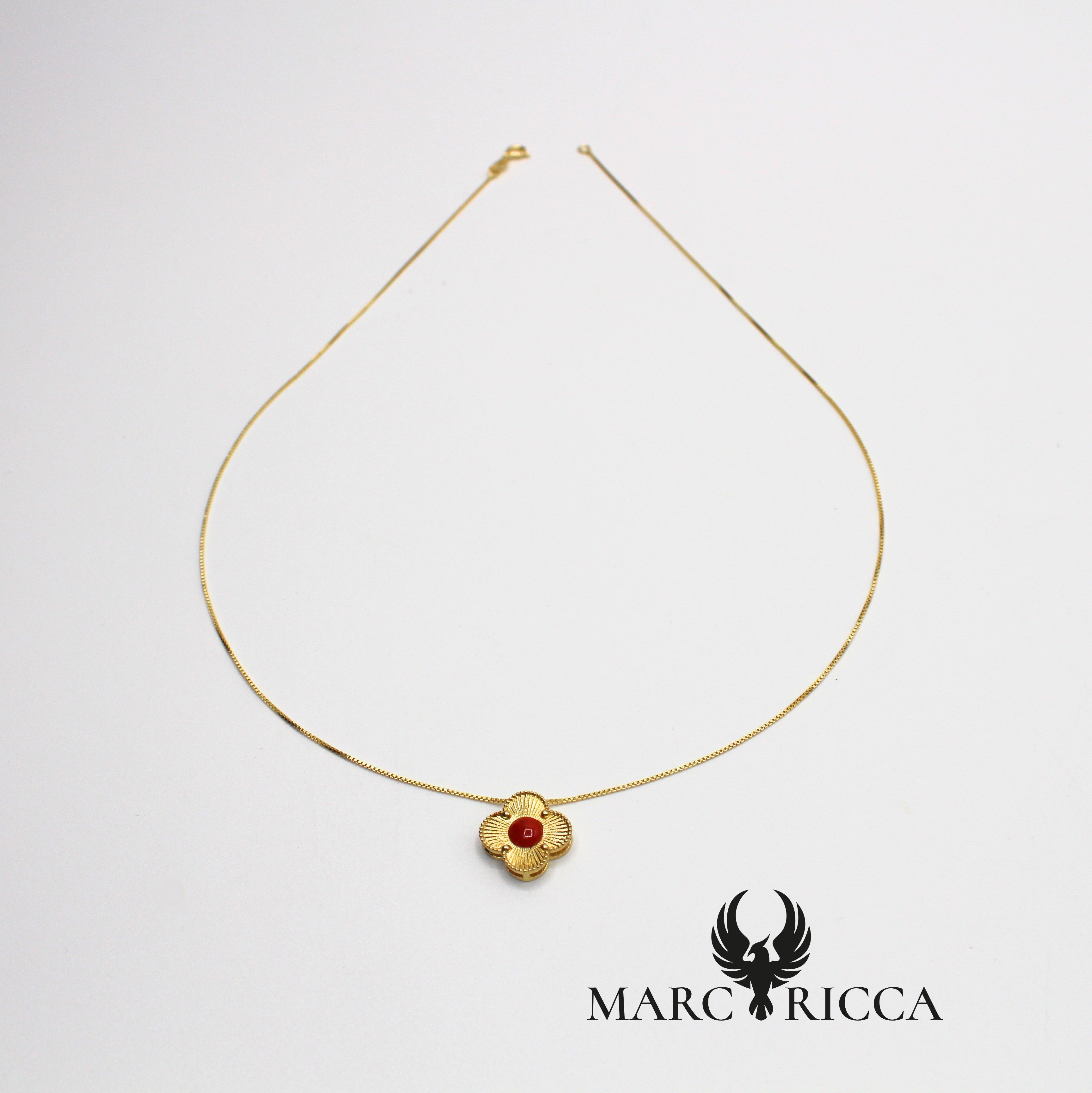 Collier chaîne Pendentif fleur Vermeil et Corail