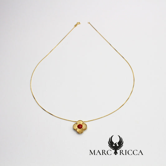 Collier chaîne Pendentif fleur Vermeil et Corail