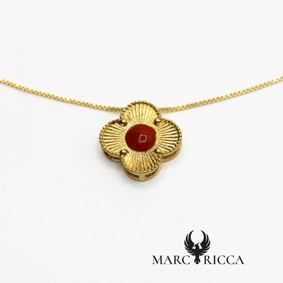 Collier chaîne Pendentif fleur Vermeil et Corail