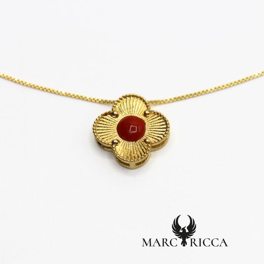 Collier chaîne Pendentif fleur Vermeil et Corail