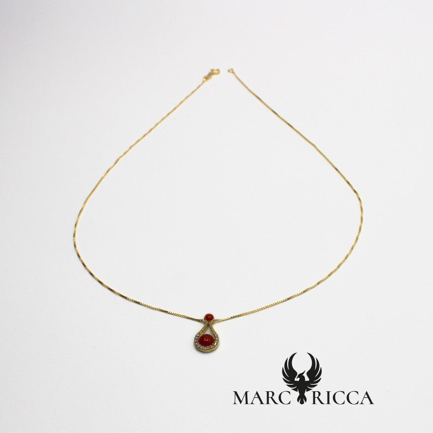 Collier pendentif goutte Corail et Zircons