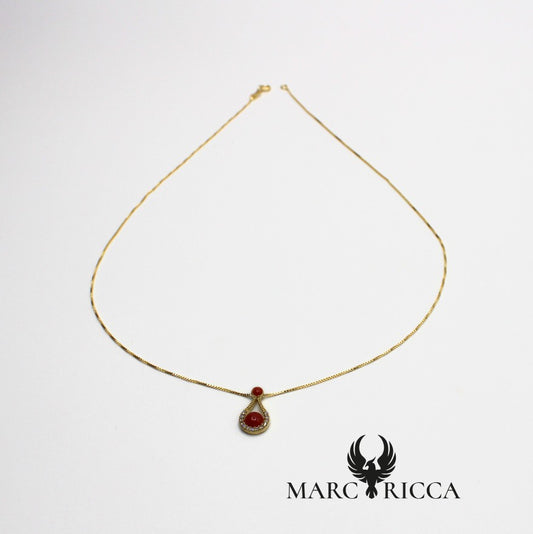 Collier pendentif goutte Corail et Zircons