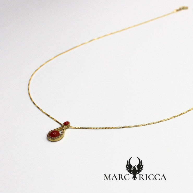 Collier pendentif goutte Corail et Zircons
