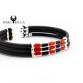 Bracelet Jonc Argent Caoutchouc 3 Rangs Tubes de Corail
