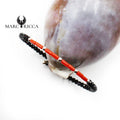 Bracelet Jonc Argent 1 Rang Cristaux Noirs & Tubes de Corail