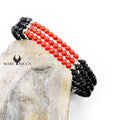 Bracelet Jonc Argent 3 Rangs Cristaux Noirs & Corail