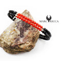 Bracelet Jonc Argent 2 Rangs Cristaux Noirs & Corail