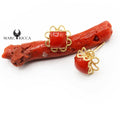 Boucles Or Carrées Ajourées en Corail