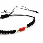 Bracelet Argent Cordon Macramé & Tube en Corail