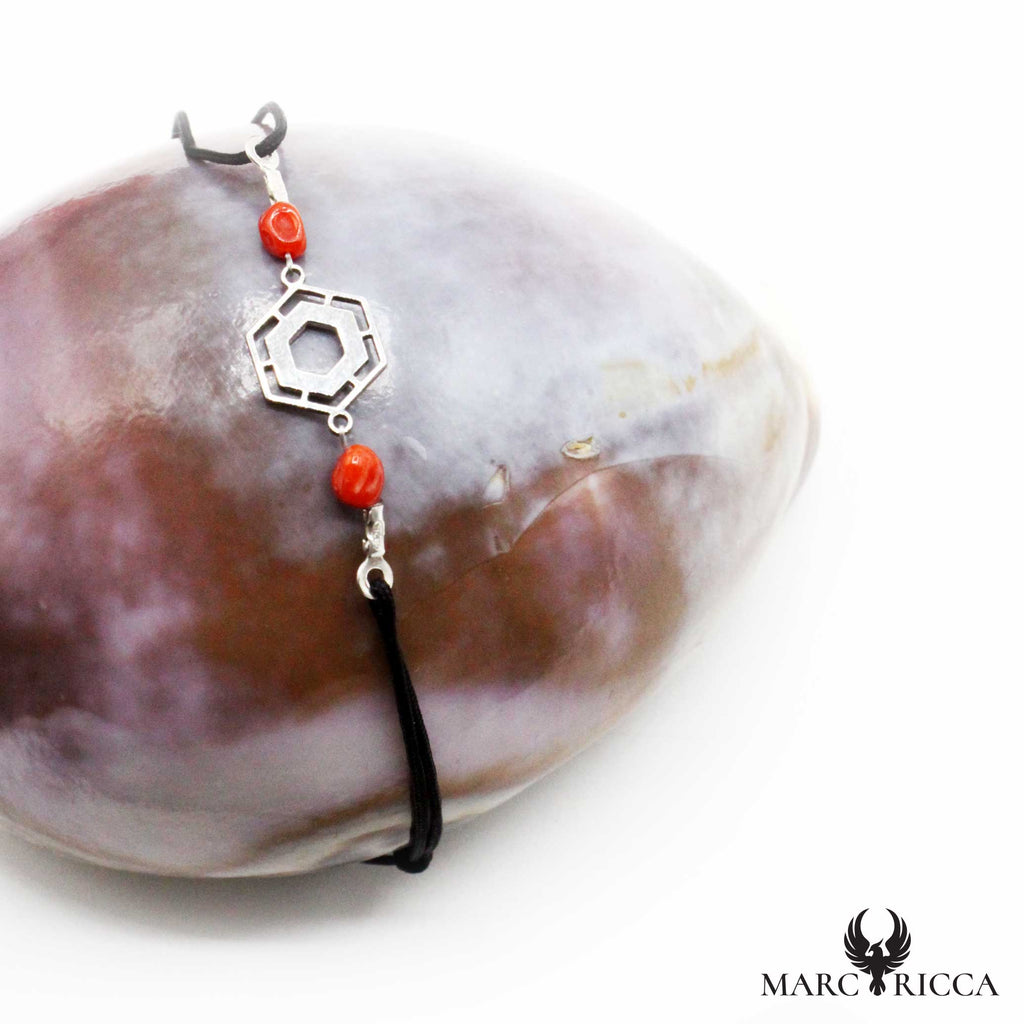 Bracelet Cordon Argent Corail & Hexagone