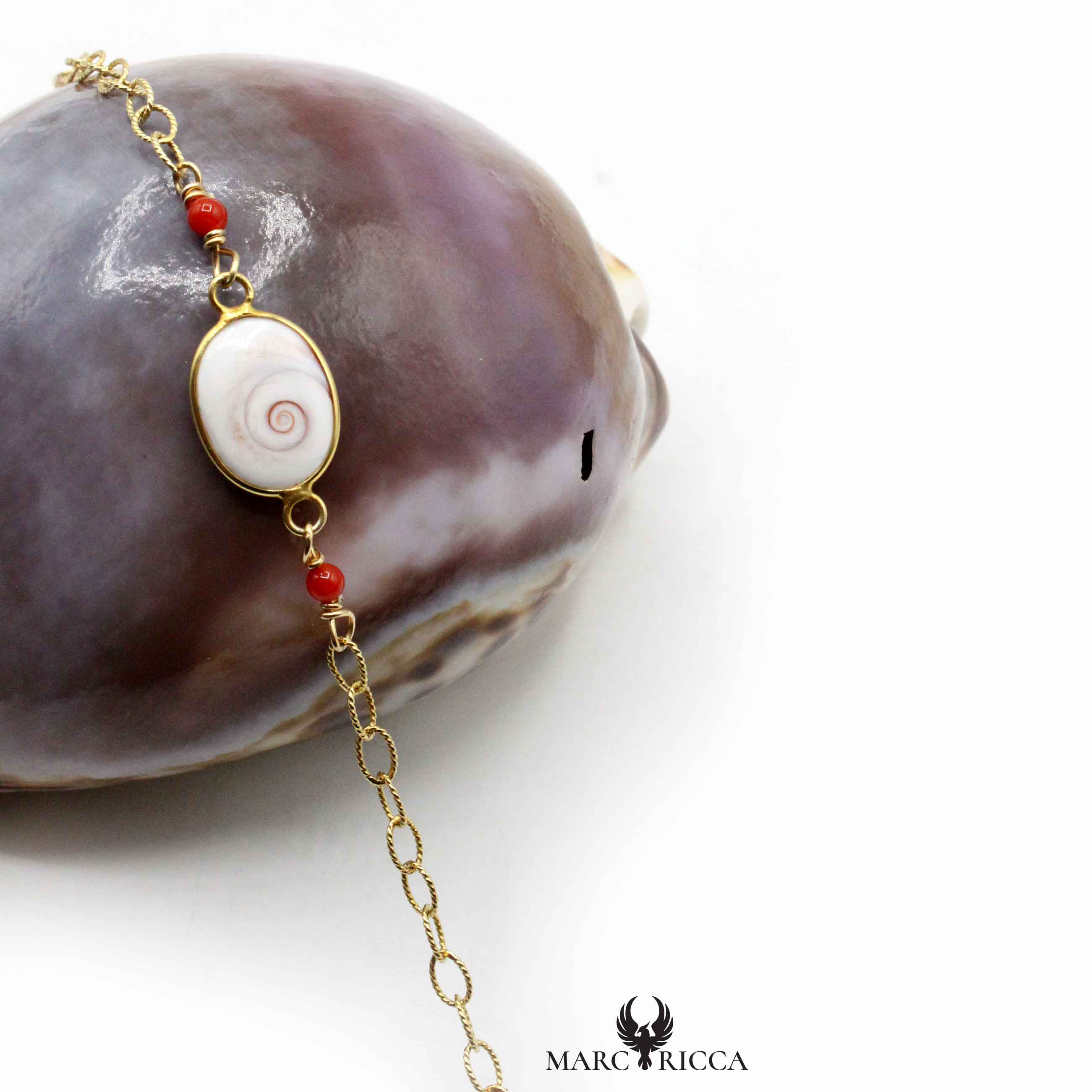 Bracelet Argent œil de St-Lucie & Boules Corail