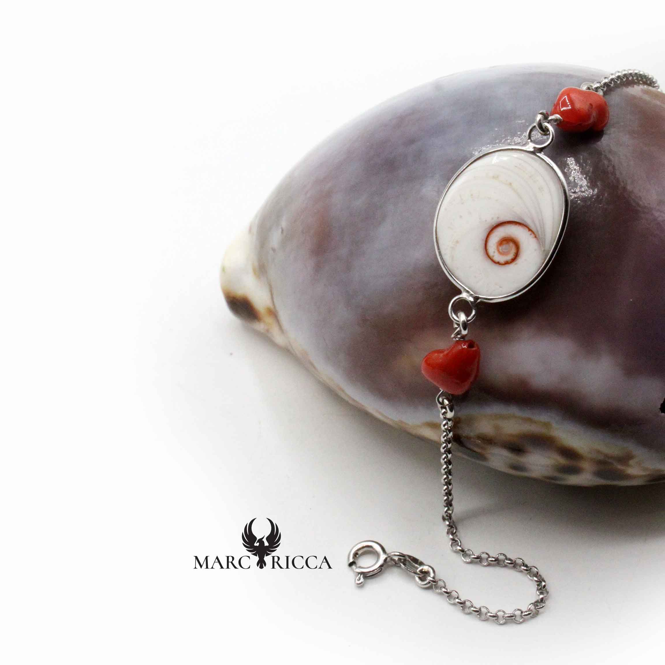 Bracelet Argent œil de St-Lucie & Corail Rouge