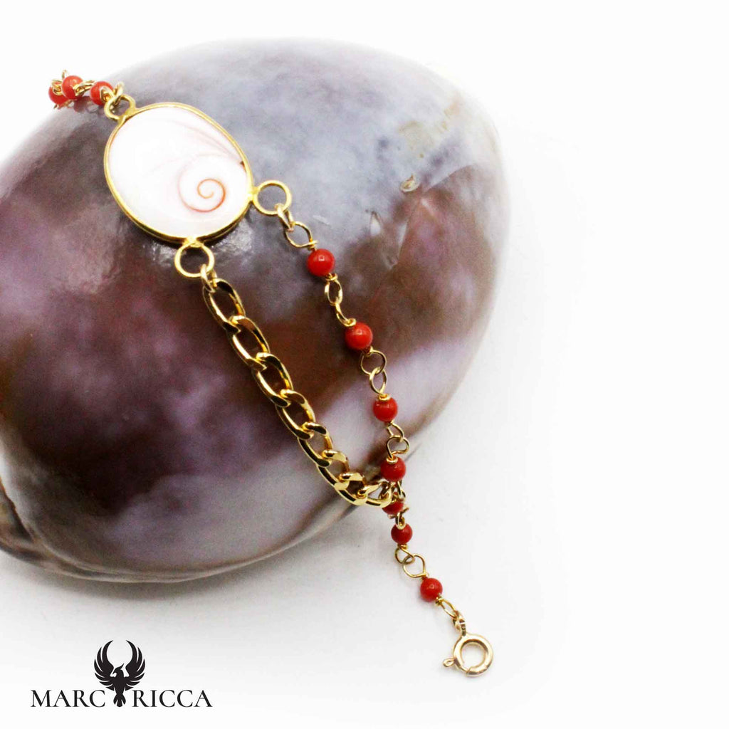 Bracelet Argent Œil de St-Lucie & Corail Rouge