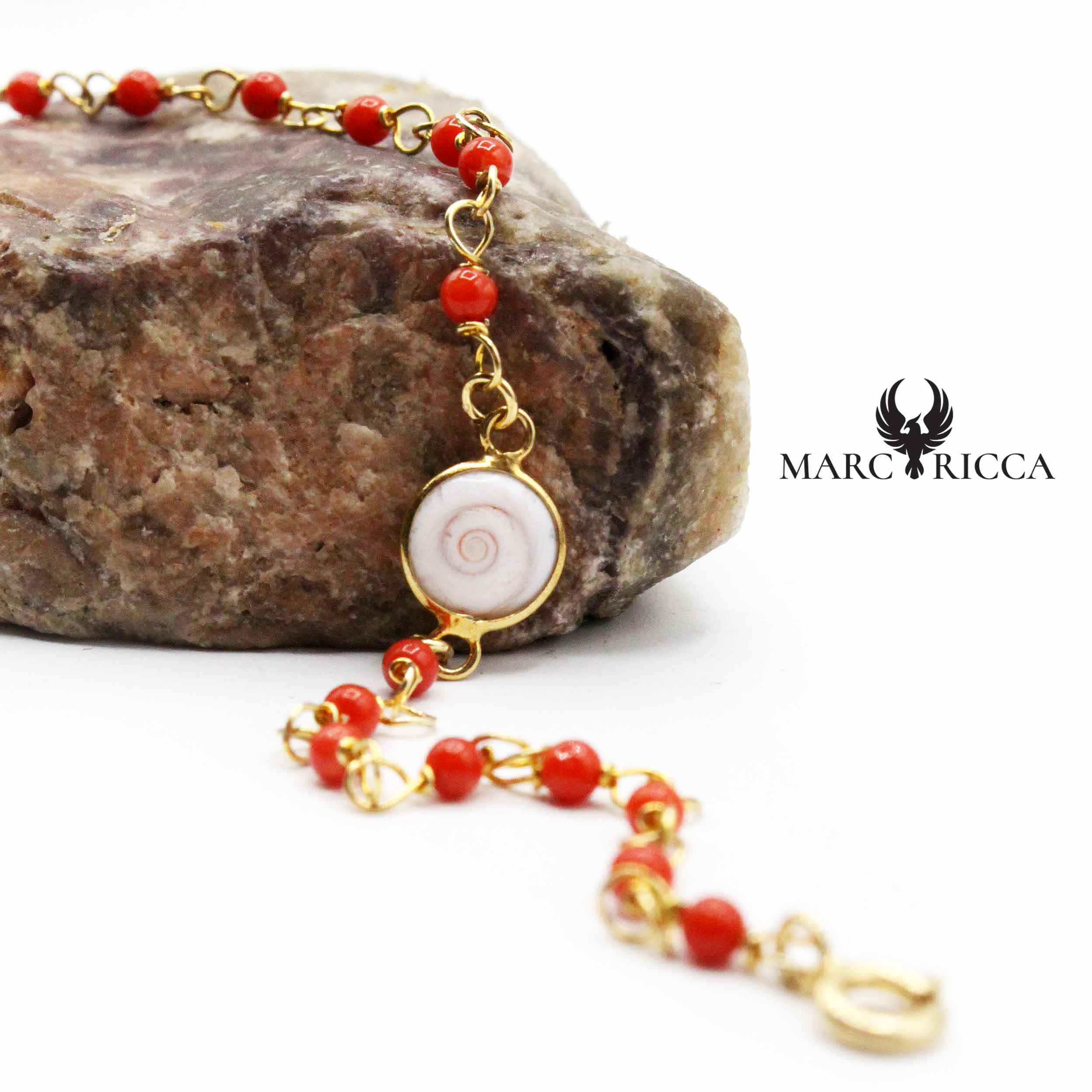 Bracelet Argent œil de St-Lucie & Corail Rouge