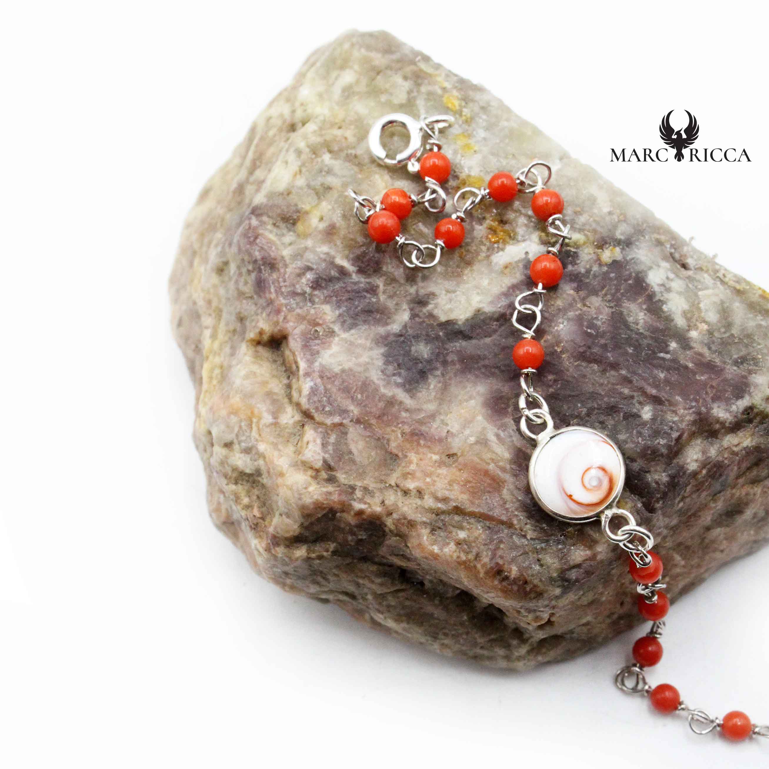 Bracelet Argent œil de St-Lucie & Corail Rouge