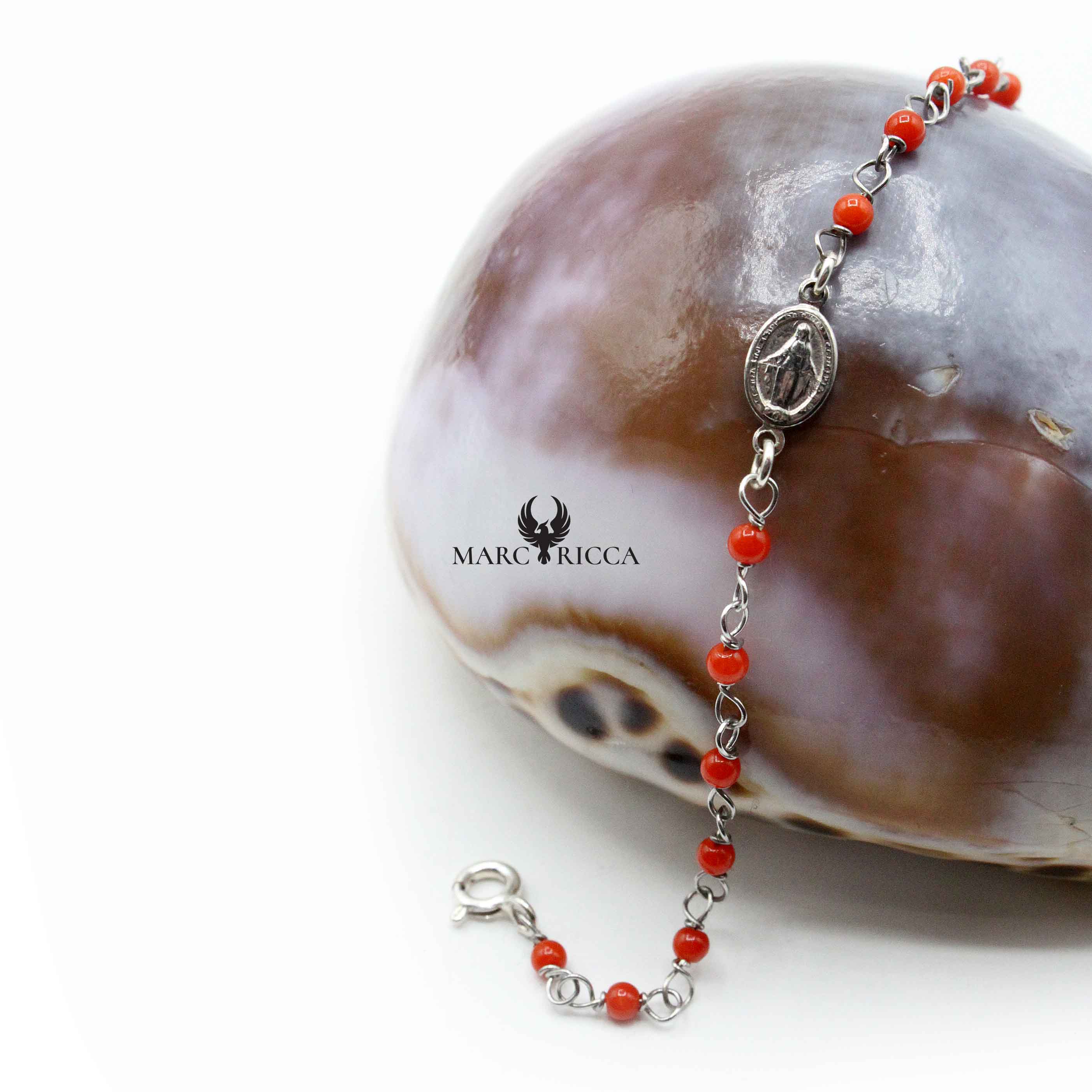 Bracelet Argent Chainette Corail Rouge & Madone