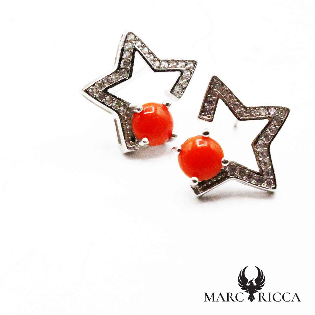 Boucles Argent Corail Perle & Étoile Zirconium