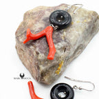 Boucles Argent Branche de Corail & Onyx