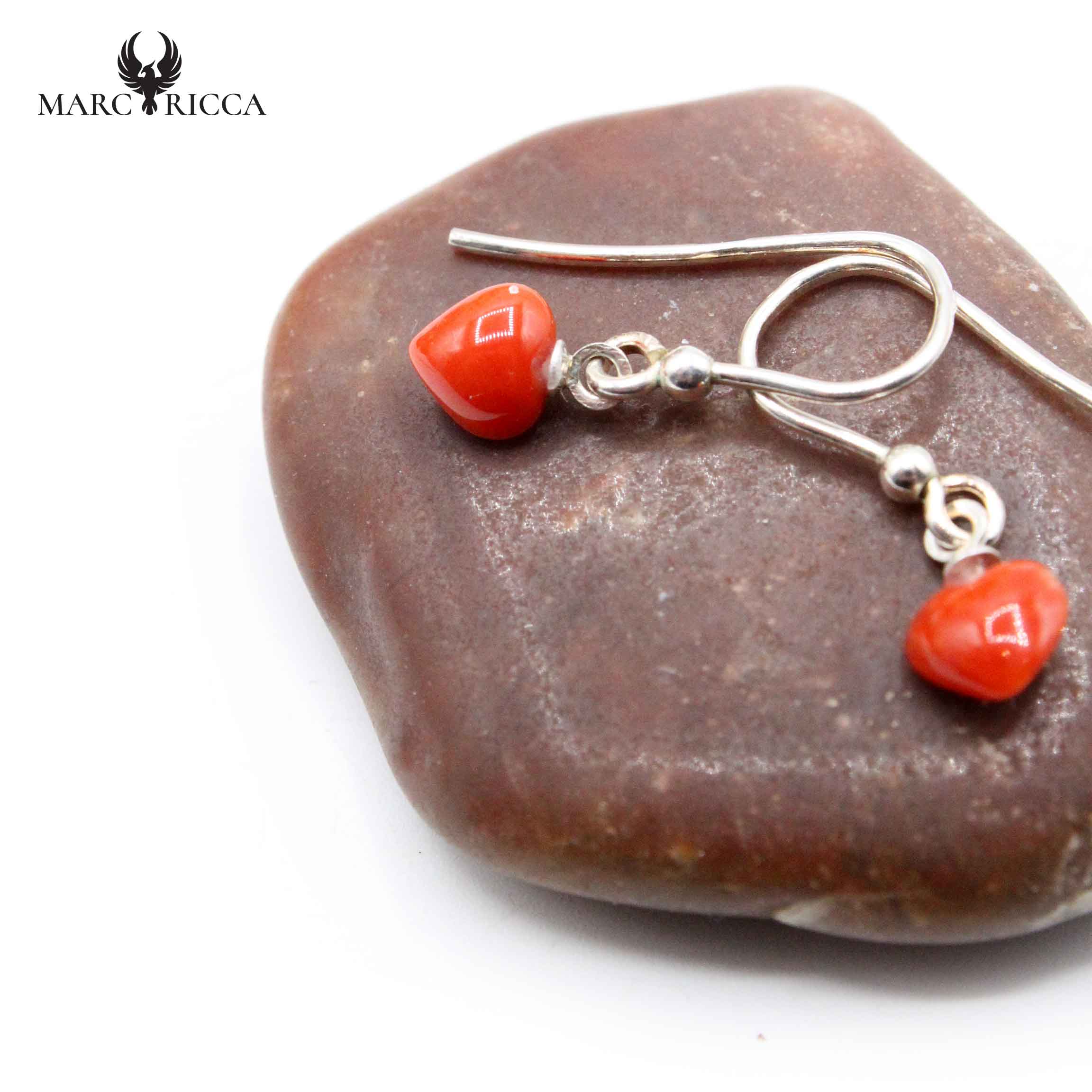Boucles Argent Cœur en Corail