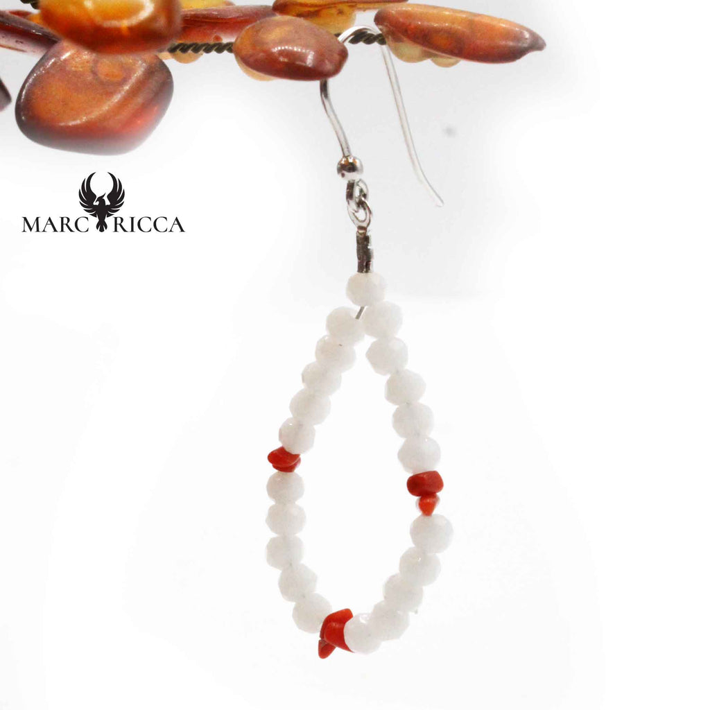 Boucles Argent Corail & Cristal Blanc Goutte